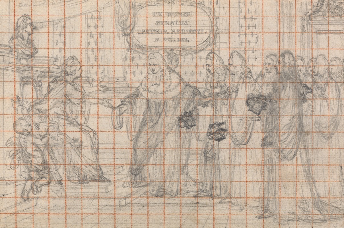 Hubert-François Gravelot - Design for an Engraving; Parlement de Paris Reassembling with Figure of Justice