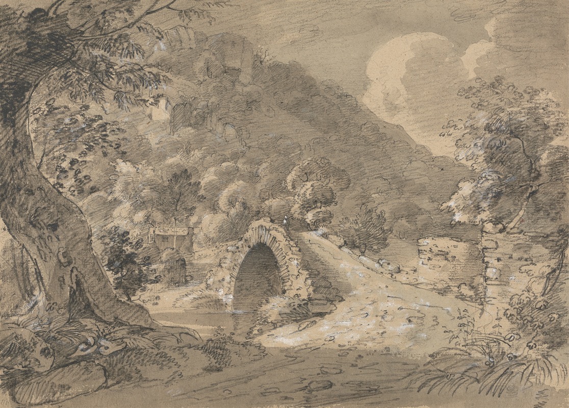 Isaac Weld - Mountainous Landscape with a Bridge and House