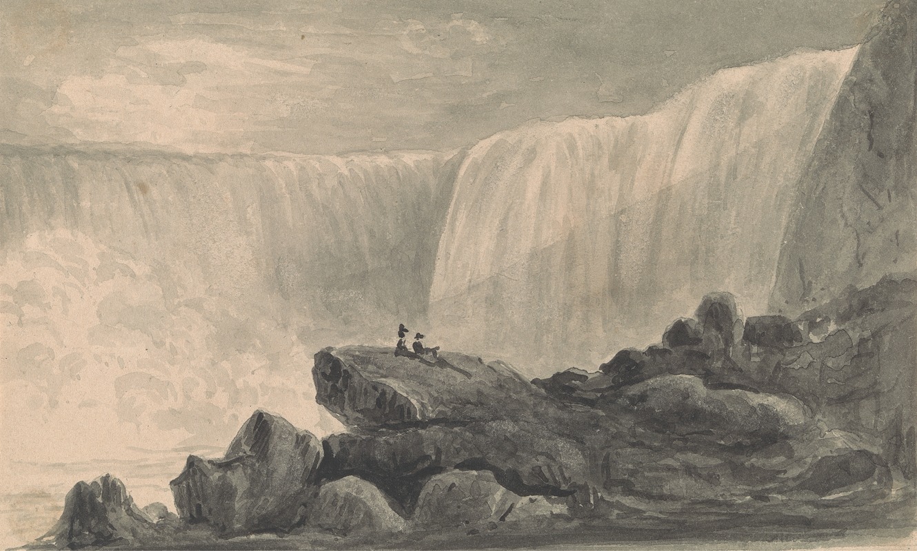 Isaac Weld - View of Niagara Falls with Two Figures Sitting on a Rock Center Foreground