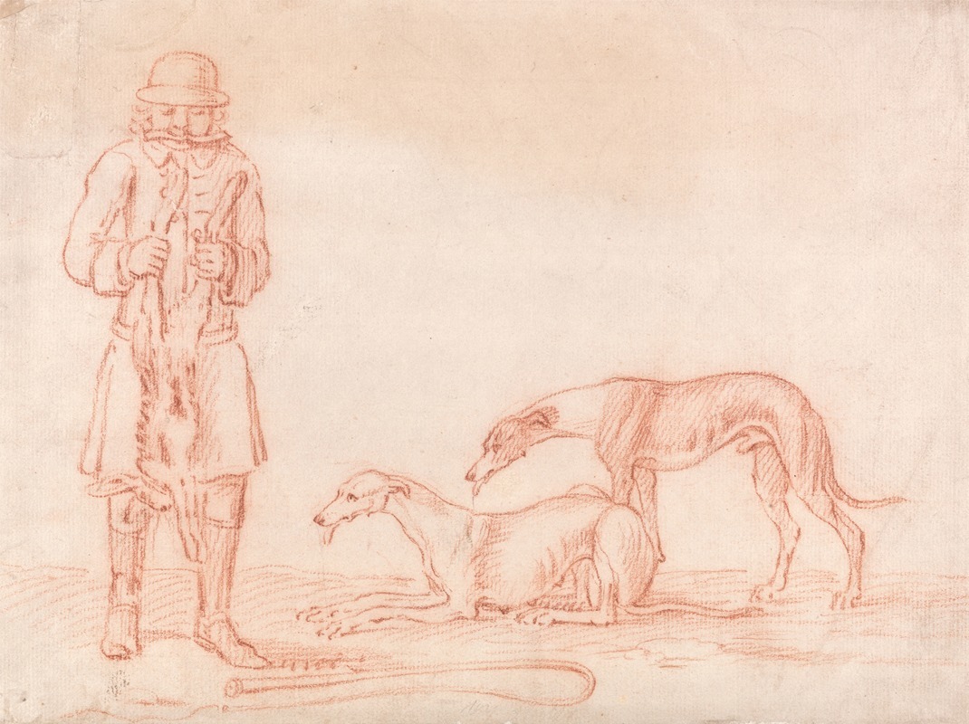 James Seymour - A Huntsman Holding a Dead Hare, with Two Greyhounds Looking On