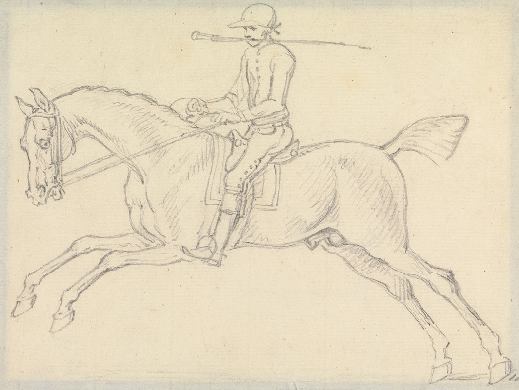 James Seymour - Racehorse with Jockey Up; the Jockey Holds a Whip in His Teeth