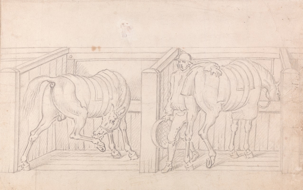 James Seymour - Two Saddled Horses in Stalls in a Stable