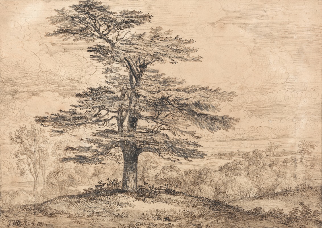 James Ward - A Cedar on a Rise with a Herd of Deer Grouped Beneath its Shade