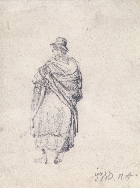 James Ward - Back View of Country Woman in Hat and Shawl