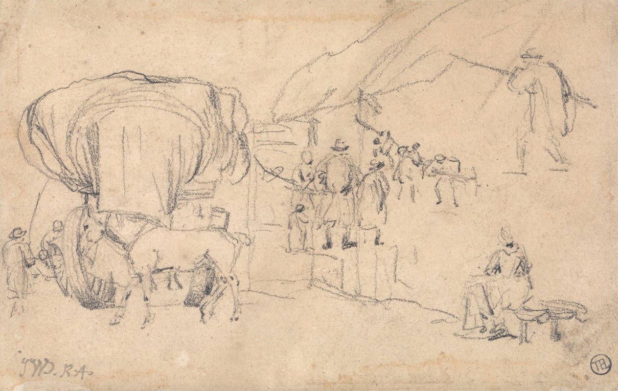 James Ward - Sheet of Sketches; Wagon, Horse, Milkmaid and Other Figure Studies