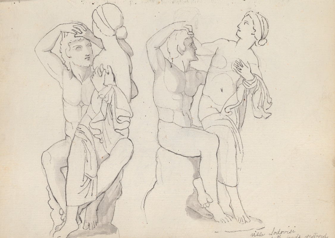 John Flaxman - Two Studies of The Seated Satyr and Nymph, Villa Ludovisi, Rome