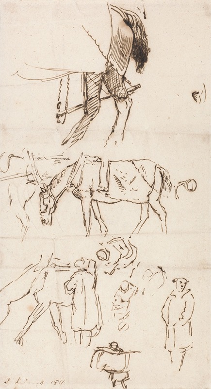 John Linnell - Studies of Horses, Men and Carriages