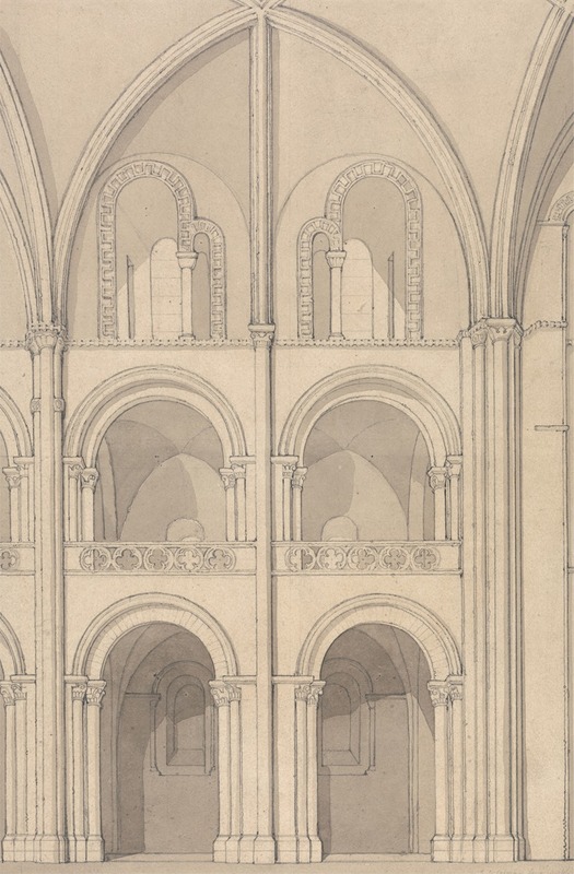 John Sell Cotman - Perspective Elevation of Part of the Abbey Church of Saint Stephen at Caen, Normandy