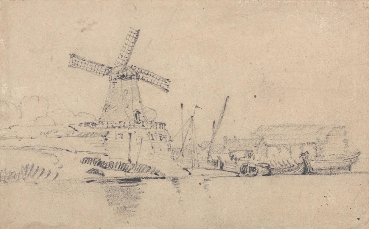 John Sell Cotman - River and Windmill