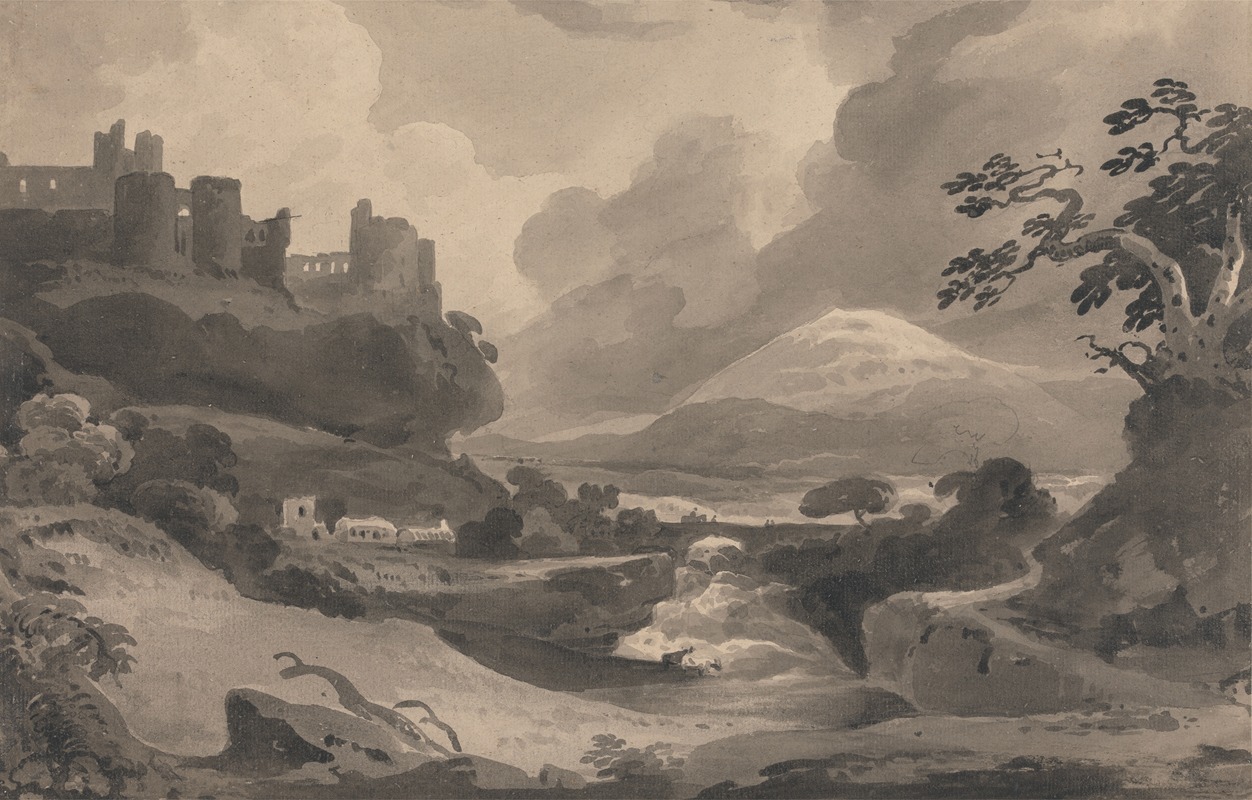 John Varley - Mountain Landscape with Castle Ruins on a Cliff
