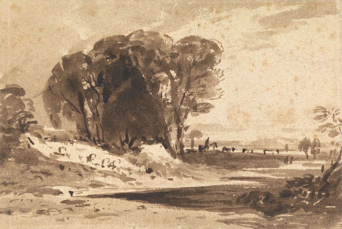 John Varley - Trees on a Knoll by a Stream