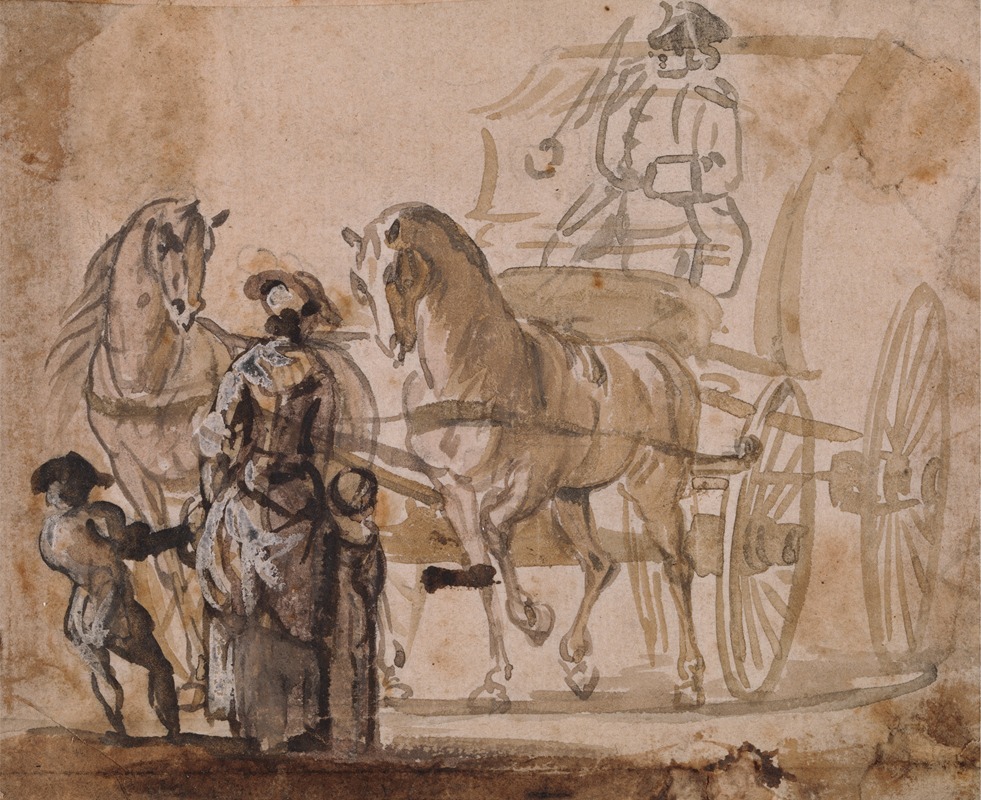 Paul Sandby - A Carriage and Pair, with Coachman