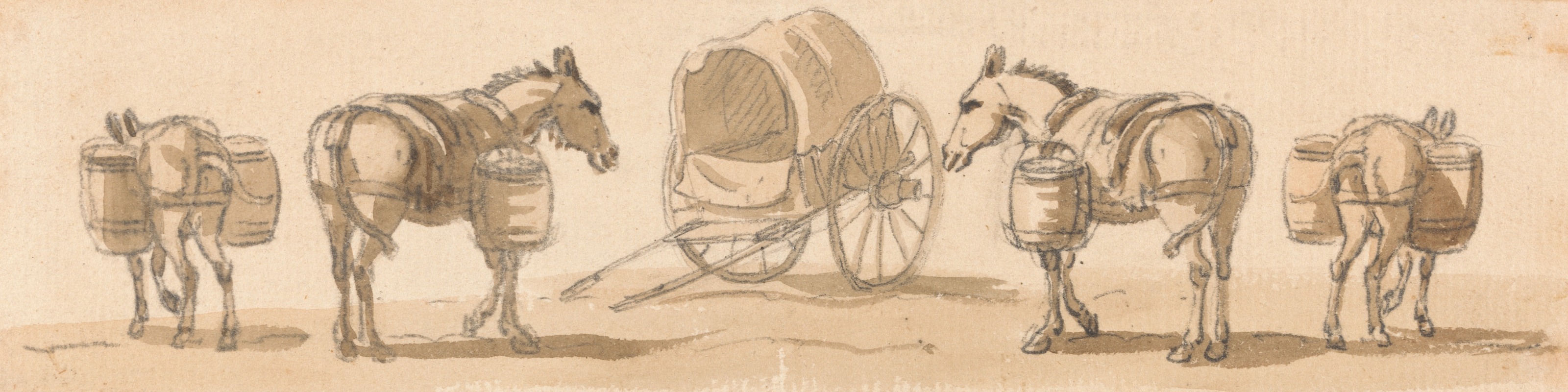 Paul Sandby - Four Mules with Panniers and a Cart