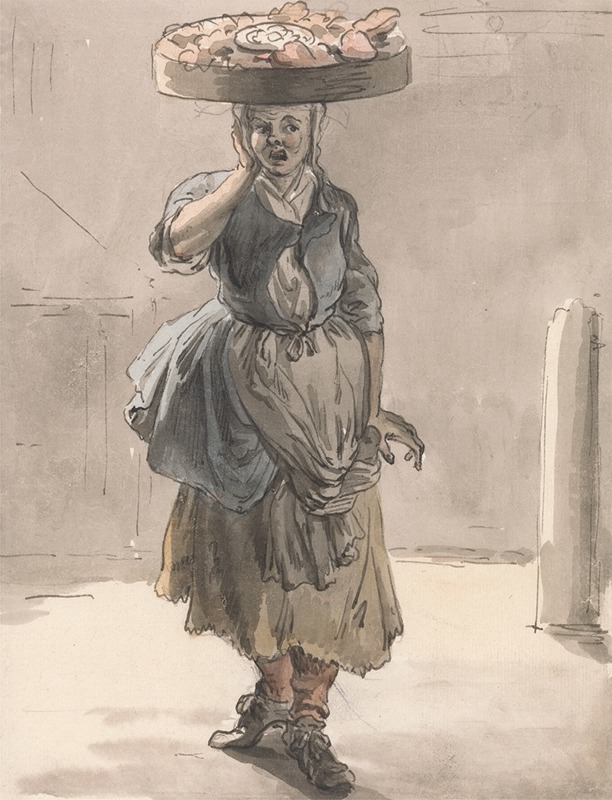 Paul Sandby - London Cries; A Girl with a Basket on Her Head (‘Lights for the Cats, Liver for the Dogs’)