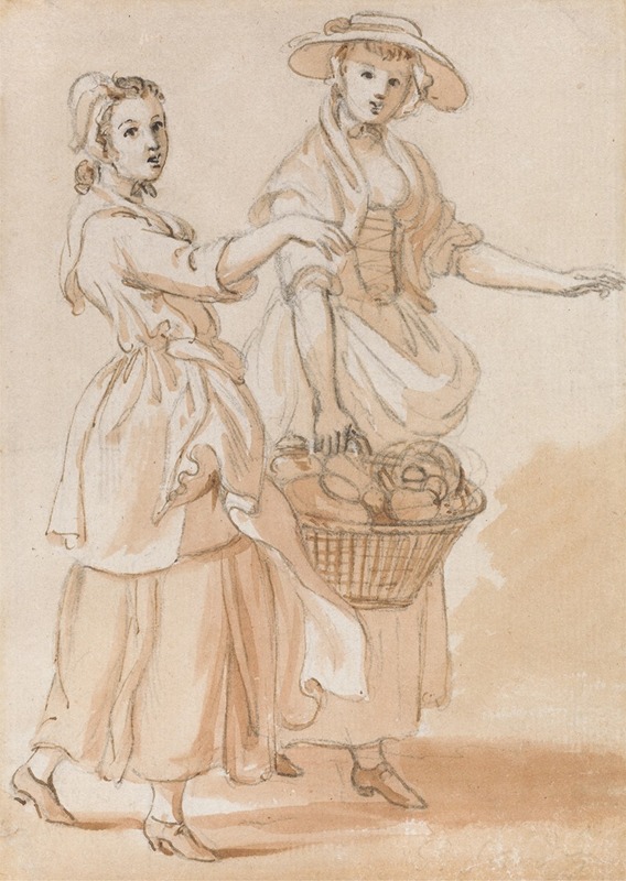Paul Sandby - Two Girls Carrying a Basket