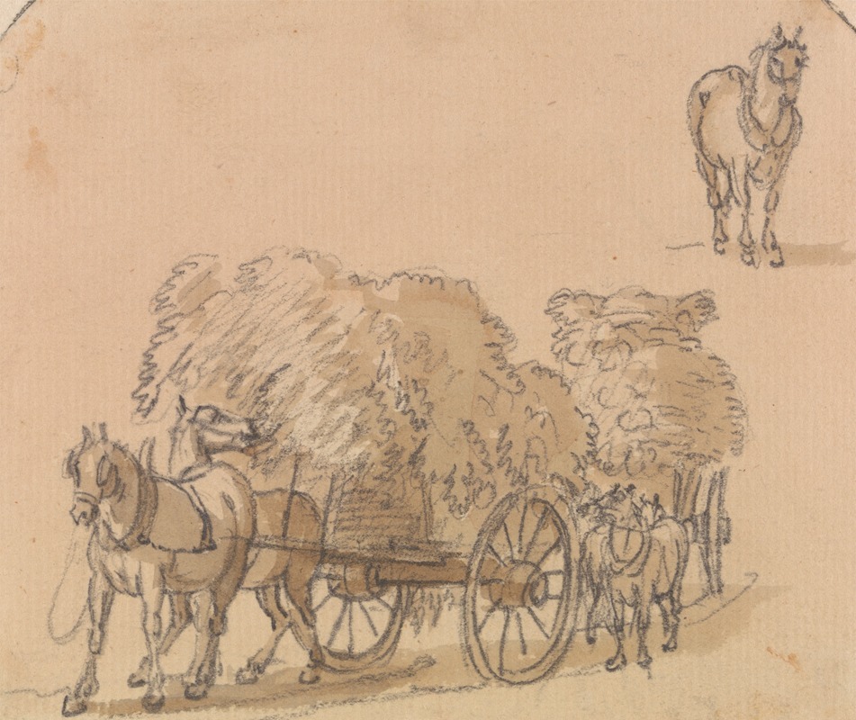 Paul Sandby - Two Laden Hay Carts With Horses