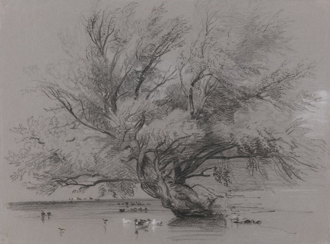 Peter DeWint - Pond with Willow Tree and Ducks