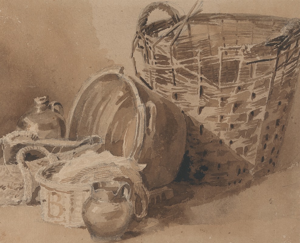 Peter DeWint - Still Life with Baskets and Pottery