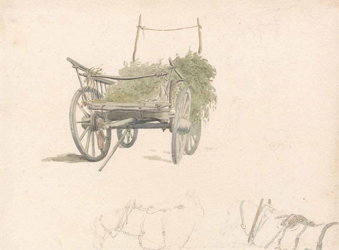 Robert Hills - A Wagon With Hops and Two Sketches of Horses