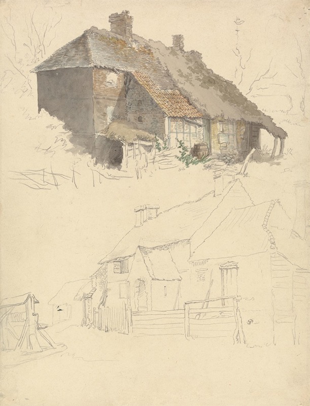 Robert Hills - Sketches of Cottages; Two Studies on one Sheet