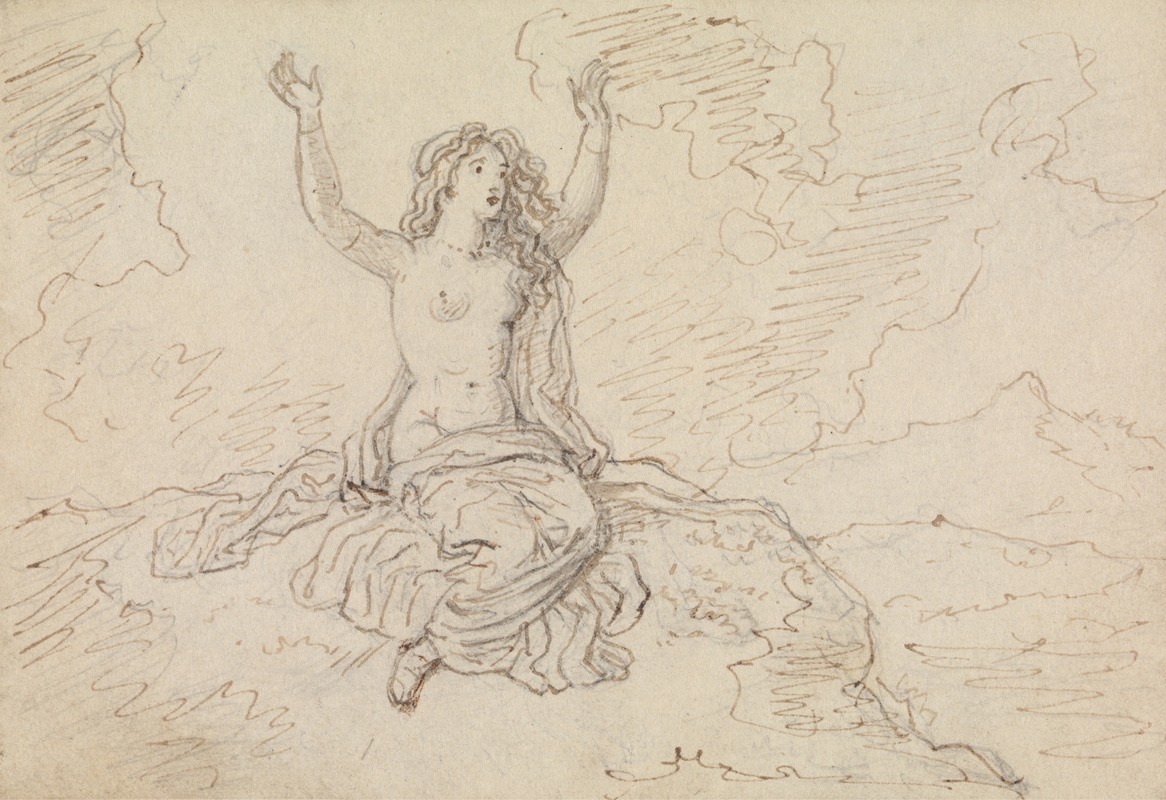 Robert Smirke - Study of a Semi-Nude Woman, Sitting, with Her Arms Raised Over Her Head