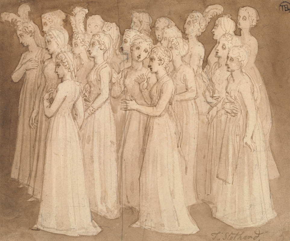 Thomas Stothard - Twenty Young Girls in a Group Walking to the Left