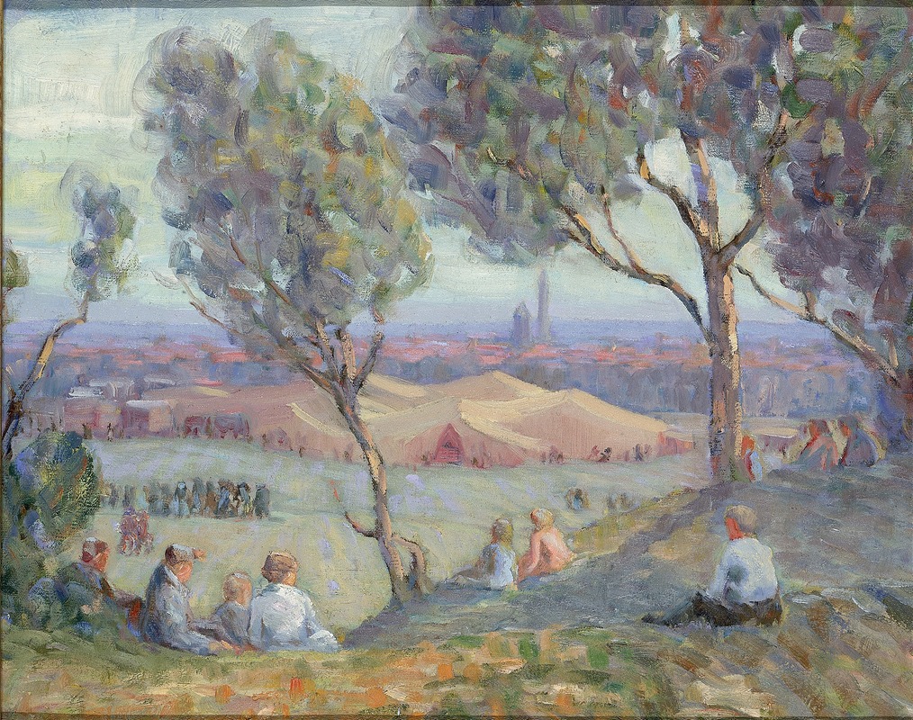 A. H. O. Rolle - View from Arlington Heights, with Chautaqua Tents and the Washington Monument in the Background