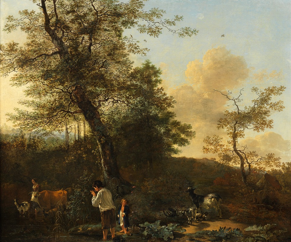 Adam Pynacker - Shepherds and Cattle in a Pasture