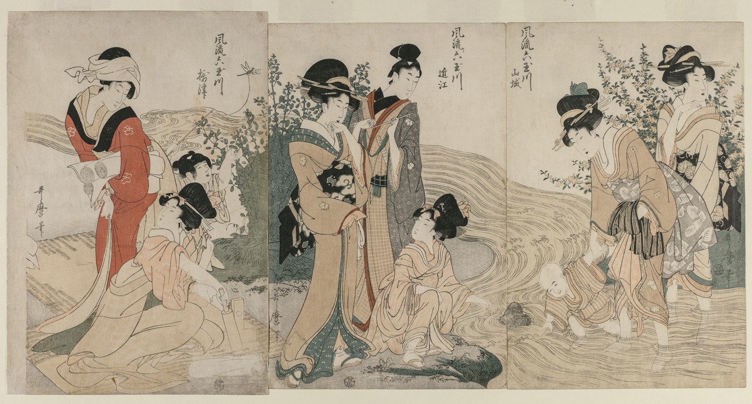 Kitagawa Utamaro - Musashi, Omi, Yamashiro, and Settsu Provinces from the series Fashionable Six Jewel Rivers (Furyu Mu Tamagawa)