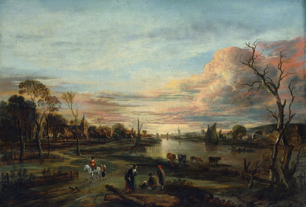 Aert van der Neer - Landscape at Sunset