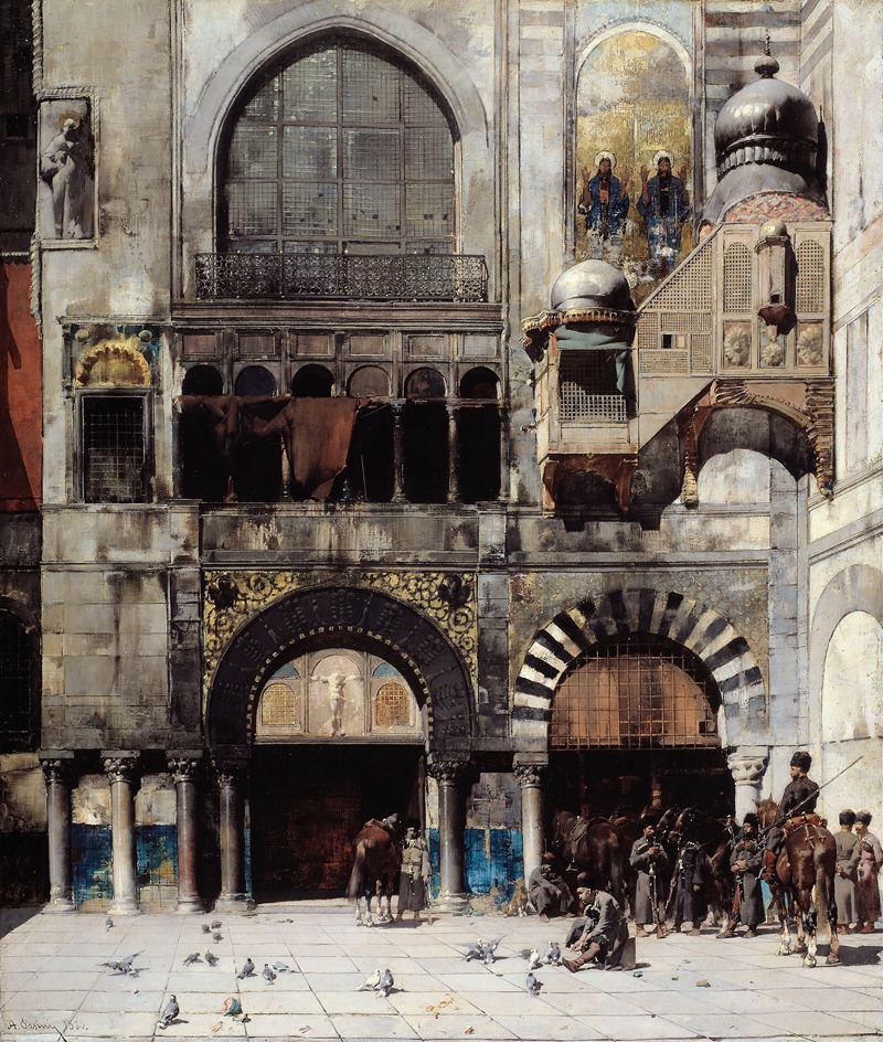 Alberto Pasini - Circassian Cavalry Awaiting their Commanding Officer at the Door of a Byzantine Monument