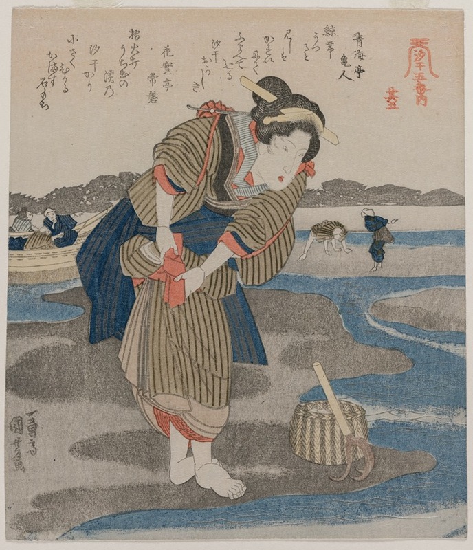 Utagawa Kuniyoshi - Woman Fastening her Skirts; from the series Five Pictures of Low Tide