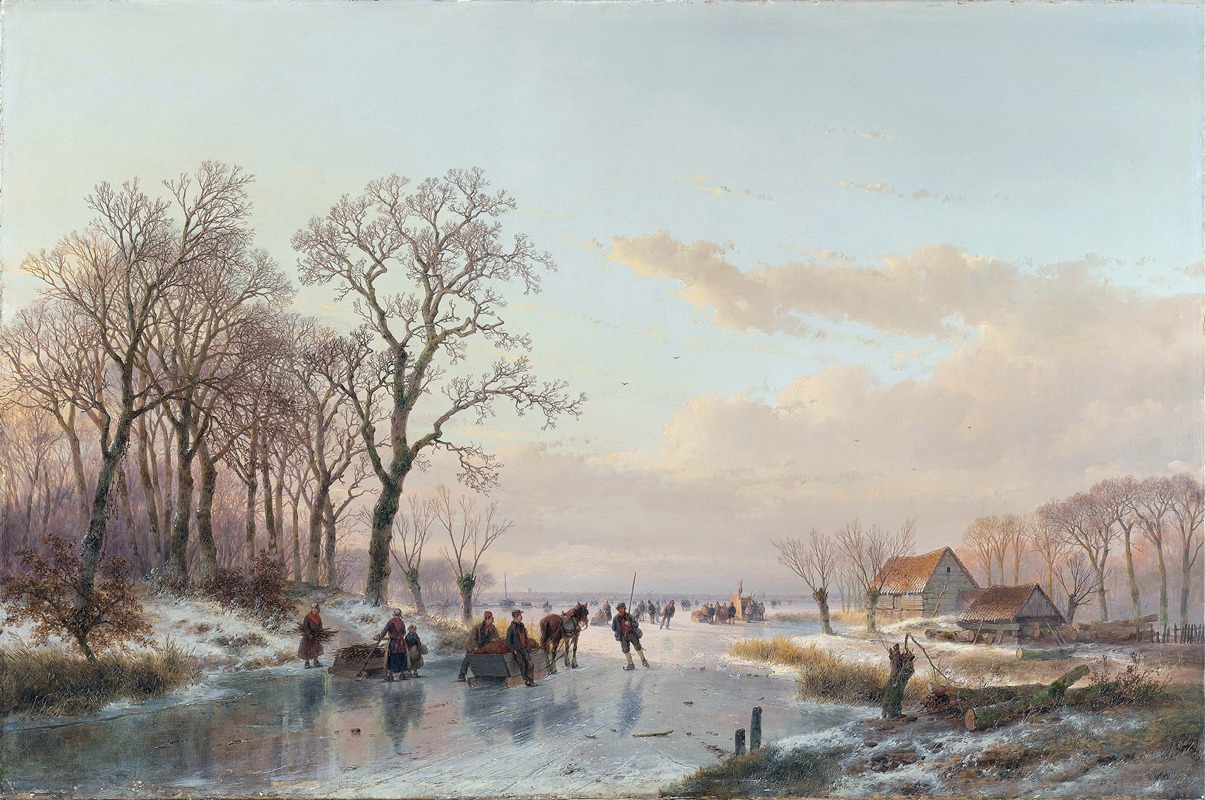Andreas Schelfhout - A Frozen Canal near the River Maas