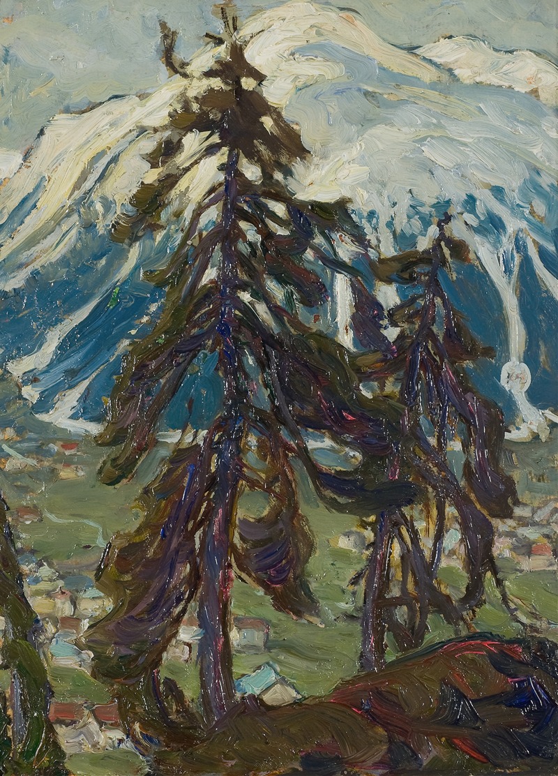 Anna Boberg - Fir Trees in front of the Mountains. Study from North Norway