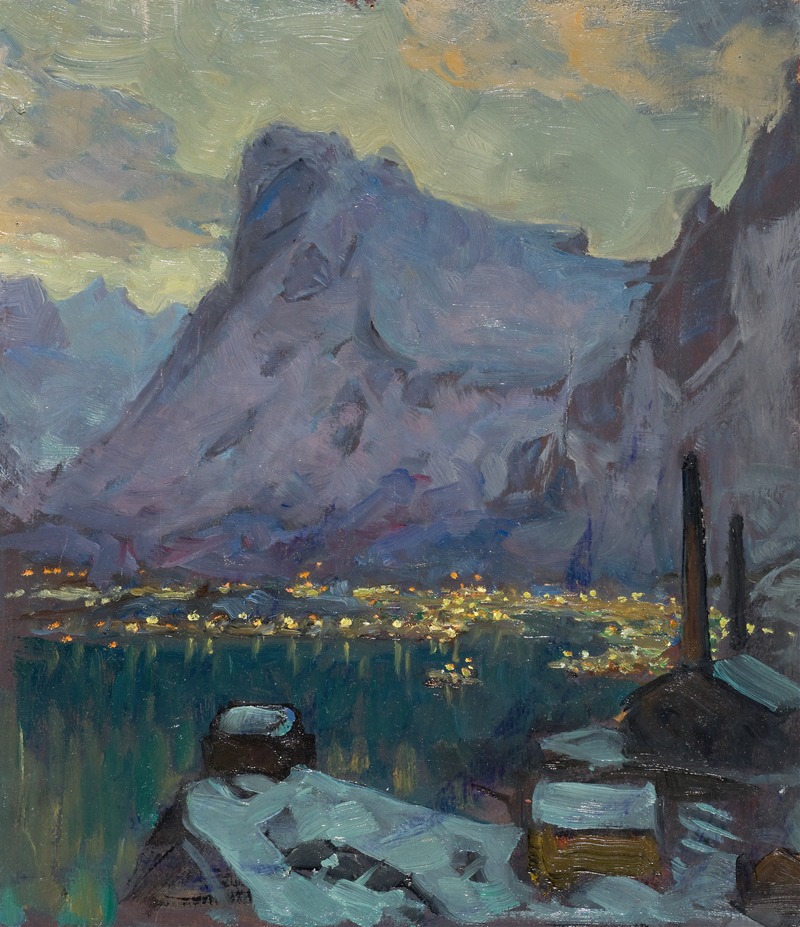 Anna Boberg - Svolvaer Harbour at the Height of the Fishing Season. Study from Lofoten