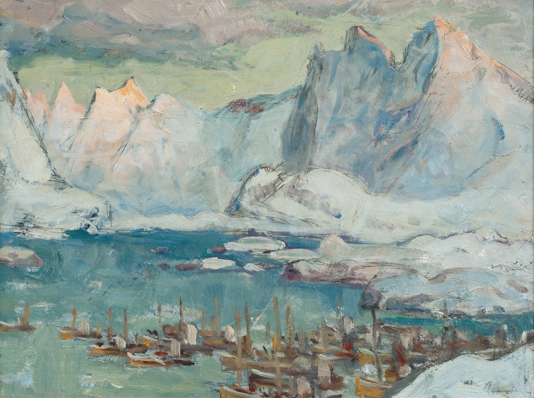 Anna Boberg - Svolvaer Harbour at the Height of the Fishing Season.Study from Lofoten