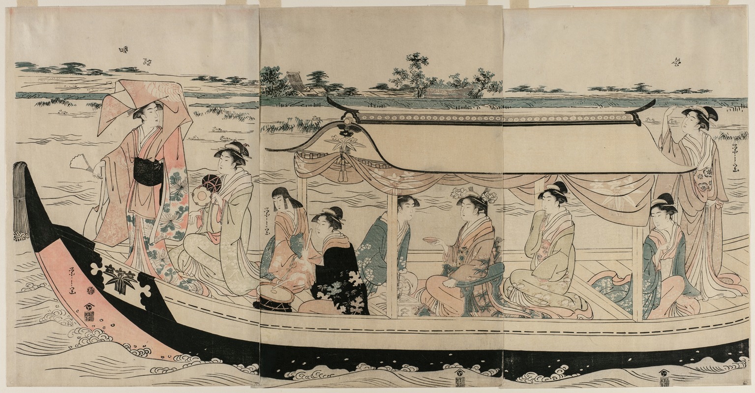 Chōbunsai Eishi - Women in a Pleasure Boat on the Sumida River