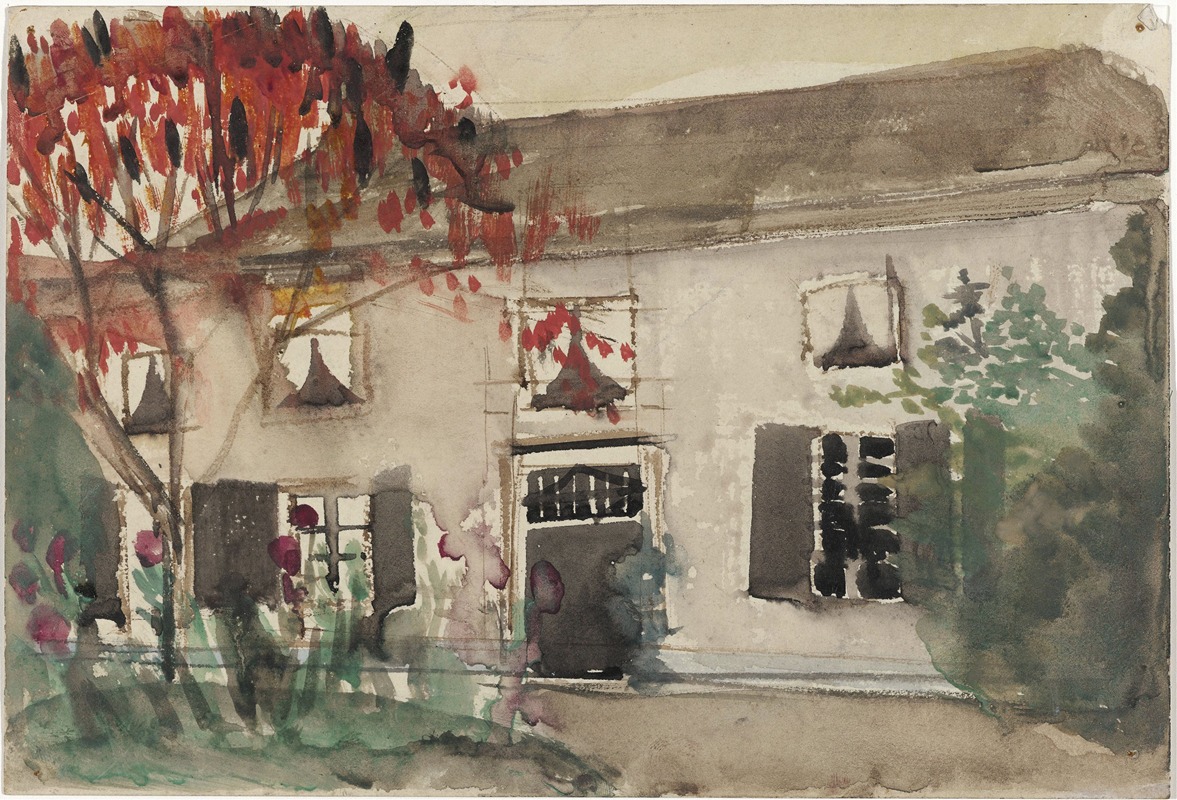 Carel Adolph Lion Cachet - Huis met voortuin en rode boom