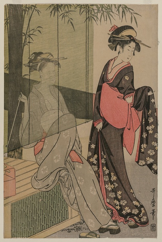 Kitagawa Utamaro - Two Women by a Bamboo Blind