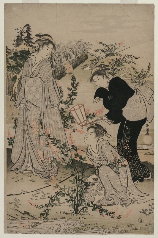 Kubo Shunman - Women Cutting Branches of Bush Clover; The Noji Tama River in Omi Province, from an untitled series of the Six Tama Rivers