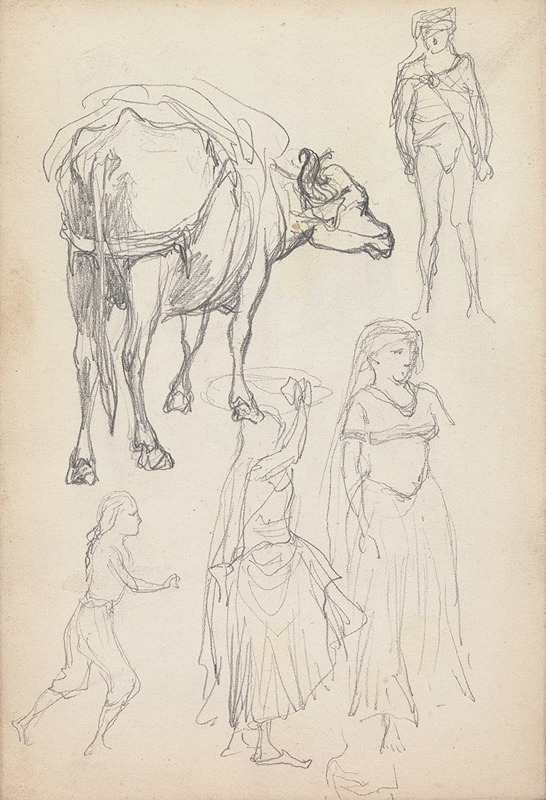 William Simpson - Study of an Ox and Standing Figures