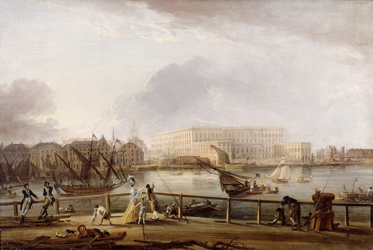 Elias Martin - View of Stockholm Palace from the Skeppsholm Bridge