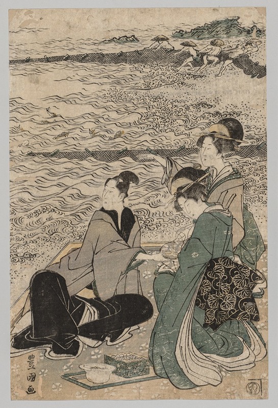 Toyokuni Utagawa - Man and Two Women at the Sea Shore