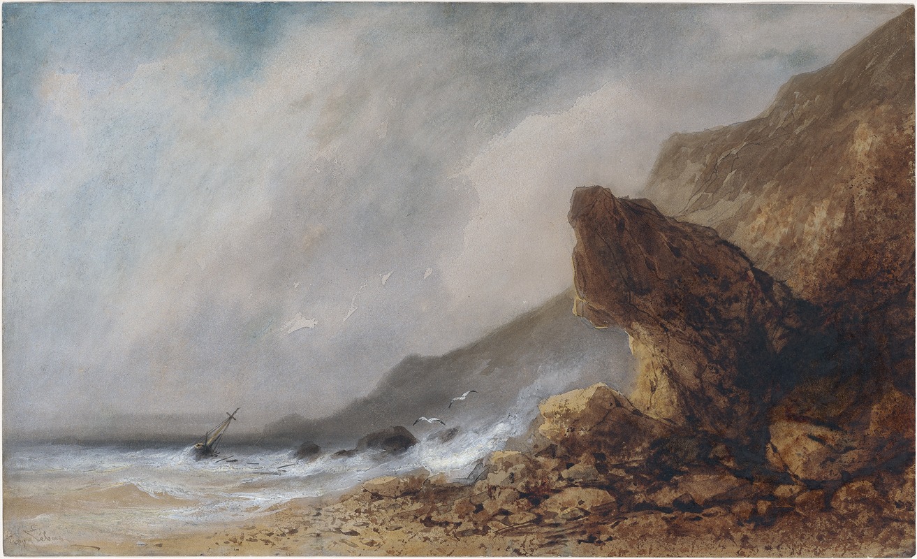 Gabriel Hippolyte Lebas - A Rocky Seacoast in a Storm