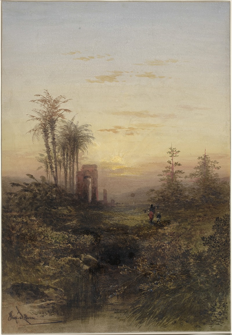 Gabriel Hippolyte Lebas - Sunset in an Oriental Landscape
