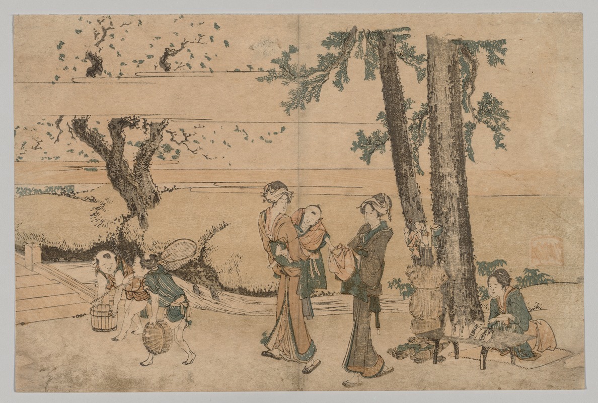 Katsushika Hokusai - Group of Figures near a Brook