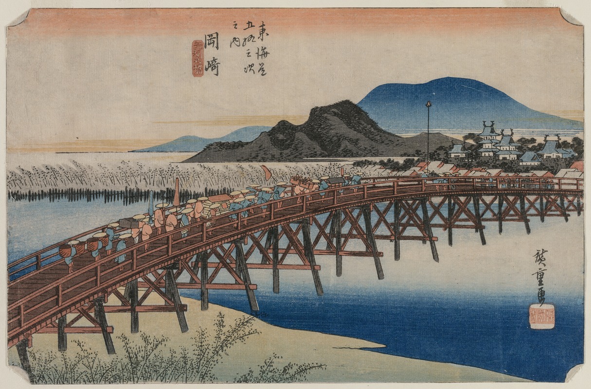Andō Hiroshige - Yahagi Bridge at Okazaki (Station 39),  From the series Fifty-Three Stations of the Tokaido