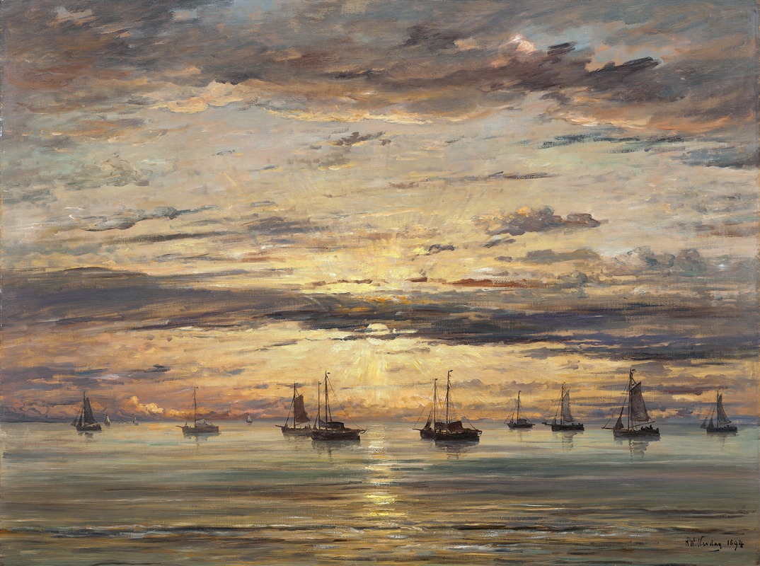 Hendrik Willem Mesdag - Sunset at Scheveningen – A Fleet of Fishing Vessels at Anchor