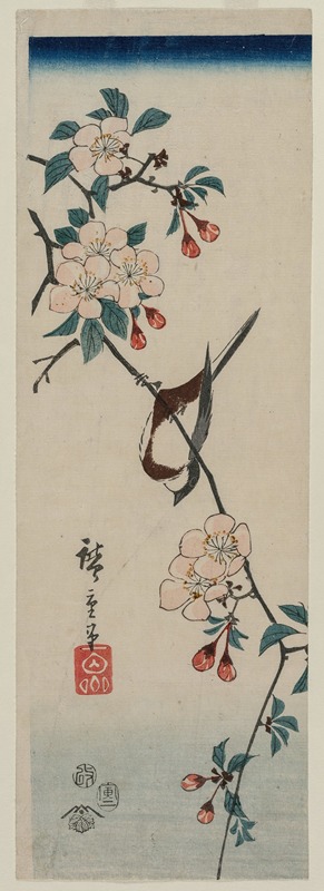 Andō Hiroshige - Small Bird (Swallow ?) on Cherry Branch