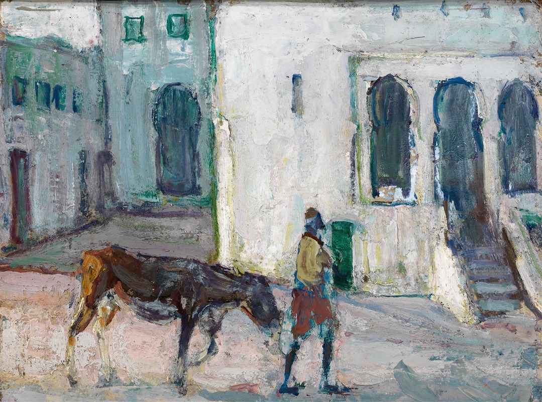 Henry Ossawa Tanner - Street Scene, Tangier (Man Leading Calf)